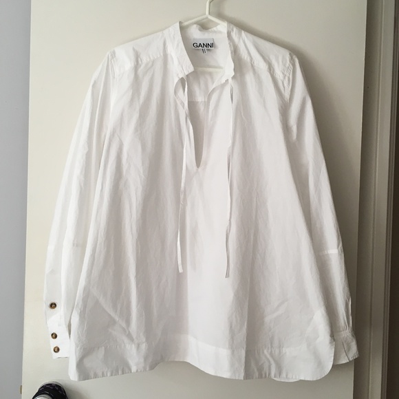 Ganni Tops - Brand New GANNI White Cotton Poplin Poet's Blouse 40 L/XL